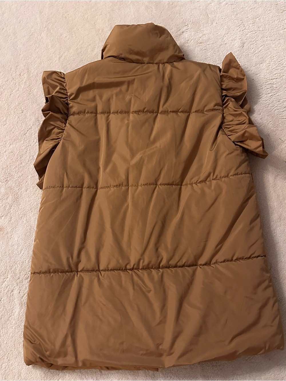 Fall is around the corner…. Women’s Brown Puffer Vest with Ruffle Sleeves - Picture 3 of 4